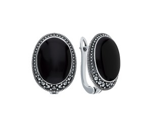 Серьги арт. HE212 Марказит, Оникс