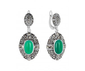 Серьги арт. HE0809 Марказит, Хризопраз