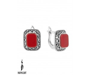Серьги арт. HE226 Марказит, Коралл синт.