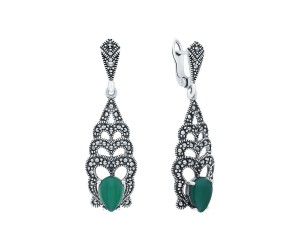 Серьги арт. HE096 Марказит, Хризопраз
