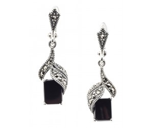 Серьги арт. HE230 Марказит, Оникс